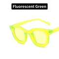 Retro oversized round sunglasses in neon green transparent frame for women - Metal Hinge / Fluorescent Green