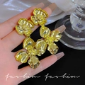 Statement oversized gold flower earrings featuring layered 3D floral petals with textured finish - A1631 Gold Vintage Floral