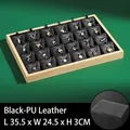 Bamboo tray with 24 slots for necklaces featuring black PU leather interior and clear lid - 24 Grids / Black (PU Leather)