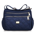 Grande borsa a tracolla in nylon trapuntato blu scuro con dettagli dorati e tasche zip - Blu