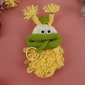 Handmade crochet monster key cover in yellow and green with funny big lips design - Pure Yellow Wool Style