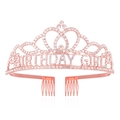 Dettaglio della tiara Birthday Girl in oro rosa con strass e pettini per capelli - Strass bianco oro rosa