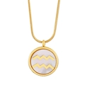 Gold stainless steel Aquarius constellation necklace with white mother of pearl pendant - Aquarius (KN201575-KLX)