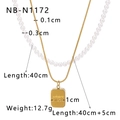 Double-layered gold necklace with pearls and engraved where is love heart pendant - Rectangular Where is Love Style (NB-N1172)