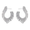 Bohemian feather-shaped stud earrings with sparkling cubic zirconia on white background - 1 Pair / White Gold