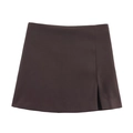Detail view of the side slit and high-waist design on dark brown mini skirt - XS / Coffee