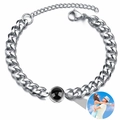 Bracciale a catena cubana in acciaio inox con pietra di proiezione 100 lingue e chiusura - Argento - Bracciale Personalizzato