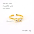 Adjustable 18K gold plated stainless steel bow ring with heart cubic zirconia stones - White Zirconia