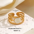 Minimalist stainless steel gold ring with white enamel circle and shell relief design - Triple Twisted Rope White Round Inlay Style (855-7)