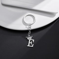 Silver stainless steel letter E keychain with crown pendant on white ceramic plate - Letter E Crown Style (E)
