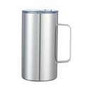24oz double-walled stainless steel insulated travel mug with handle and clear lid - Silver