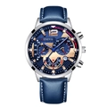 Montre chronographe pour homme avec bracelet en cuir bleu et boîtier en argent Geneva - Boîtier argenté bracelet en cuir bleu