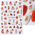 Autumn maple and ginkgo leaf nail stickers with gold glitters and lettering - STZ-CS236 Autumn Leaves Text