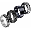 Set of four men's titanium steel rings with roman numerals, chain, and celtic patterns - US 7 / Four-Piece Set