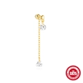 Elegant S925 sterling silver heart earrings with long gold tassels and cubic zirconia - Single Gold Heart with Long Chain