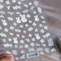 5D floral rabbit nail stickers with white daisy and bunny motifs model TS-609 - Flat Style / Flower Bush Bunny (TS-609)