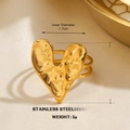 Golden heart-shaped open ring in stainless steel with a vintage hammered metal texture - Vintage Hammered Heart Style (955)
