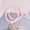 Bohemian large hoop earrings with pink and white polymer clay beads and gold accents - Pink