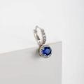 Silver bow hoop earring with a round blue main stone and clear zircon accents - Round Blue Zirconia Style(A170-6#)