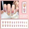 Rosa Blush Kunstnägel mit bunten Herzlinien und Silber-Strasssteinen, 24er-Set - Rosa Transparent Buntes Herz Strass Stil (D397)