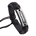 Pulsera de hombre en cuero PU trenzado negro con placa de cruz plateada y ajustable - Cruz 2-Negro