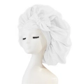 Elegant white satin sleep cap for women with a large decorative bow and silk finish - Medium Single Layer Ribbon / White