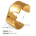 Polished 18k gold plated stainless steel wide open cuff bangle with 32mm width - Wide Wave Edge Cuff Bracelet (SZ177G)