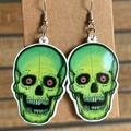 Pendientes de calavera de Halloween en diseño de acrílico verde fluorescente y rosa - Calavera Verde
