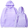 Light purple hoodie with Have A Good Day slogan print, front and back view of the garment - S / Tops / Light Purple 312