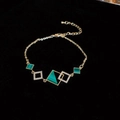 Gold geometric bracelet featuring malachite texture square pendants and pavé crystal charms - Green Inlaid Zirconia Style (32#)
