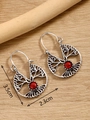 Silver Tree of Life drop earrings with red round gemstone showing size 3.5cm x 2.3cm - Silver FX725 With Turquoise