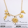 18k gold plated stainless steel sun and shell pendant necklace with butterfly charms - Angel Heart Charm Necklace (XL31027)