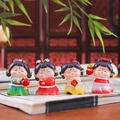 Set of four cute Tang Dynasty style dolls with festive lanterns and koi fish - Joyful Small Ornaments 4pcs Set (1056-18)