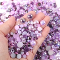 Mixed purple resin flatback pearls and rhinestones for nail art and DIY crafts - Half-circle Pearl Purple Mixed Series #a13 / 30 g