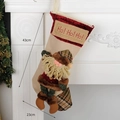Chaussette de Noël avec figurine Père Noël 3D sur toile de jute beige et bordure rouge - A27504 Style Père Noël
