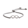 Zilveren infinity armband verstelbaar met boxketting voor heren en dames op witte achtergrond - Oneindigheid / Zilver