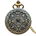 Vintage bronze pocket watch with hollow floral engraving and matching metal chain - Bronze - Geometric Floral Hollow