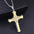 Macro shot of two-tone gold and silver cross pendant with clear rhinestones on black box - Double Layer With Stainless Steel Chain / Gold
