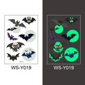 Luminous Halloween bat tattoo sticker WS-Y019 showing normal and glow-in-the-dark effects - Bat Style (WS-Y019)