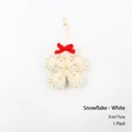 White felt snowflake Christmas ornament with red bow and gold thread embroidery 7x7cm - White-Snowflake