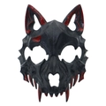Gruselige schwarze Wolfsknochen-Halbmaske mit roten Blutflecken für Halloween-Cosplay - Blutiger Werwolf (Schwarz Rot)