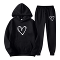 Ensemble sweat à capuche et jogging noir décontracté avec imprimés cœurs linéaires blancs - S / Noir