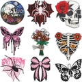 Set de 9 parches bordados estilo gótico con calaveras rosas y arañas para decorar - Juego de 9