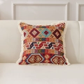 Amerikanischer Landhausstil Baumwolle Leinen Kissen mit Jacquard Muster und Fransen - 45*45cm (Mit Füllung) / Rot Orange Emblem