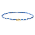 Handmade beaded bracelet with vibrant blue beads and polished golden metal accents - Blue