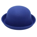 Détail du chapeau melon bleu en feutre de laine avec bord incurvé classique pour enfants - Bleu royal
