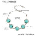 Geometric stainless steel bracelet with square emerald green glass stones with size details - Bracelet / Steel Light Green