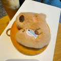 Süße Capybara Plüsch-Geldbörse mit blauem Fisch und Mini-Aufbewahrungsring - Braun-Bär Mit Fisch