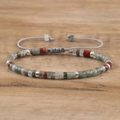 Detailed view of handmade imperial stone beaded bracelet with adjustable woven sliding knot - No.6 Bloodstone