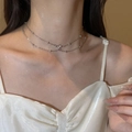 Elegant double-layered silver body chain featuring a clear crystal pendant for women - 22446 Necklace-Silver